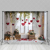 Aperturee - Aperturee White Window Greenery Floral Valentines Day Backdrop